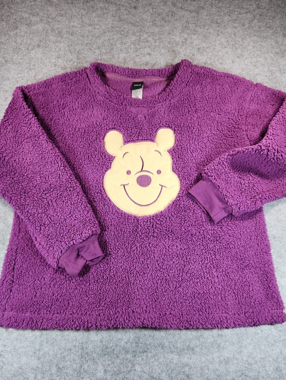 Disney Purple Sherpa Sweatshirt with Yellow Winnie the Pooh Patch Size Medium
